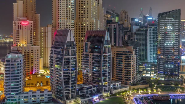 Dubai Marina Arranha Céus Jbr Distrito Com Edifícios Luxo Resorts — Fotografia de Stock