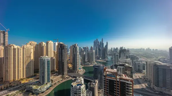 Panorama Various Skyscrapers Tallest Recidential Block Dubai Marina Aerial Timelapse — Stock Photo, Image