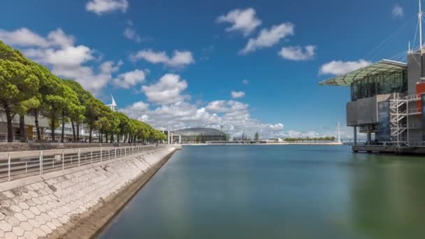 Panorama Que Muestra Lapso Tiempo Del Oceanario Lisboa Ubicado Parque — Vídeos de Stock