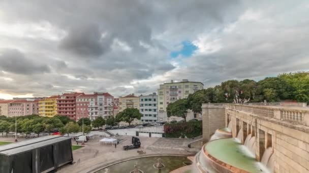 Panorama Menunjukkan Pandangan Udara Jardim Alameda Lisbon Dengan Air Mancur — Stok Video