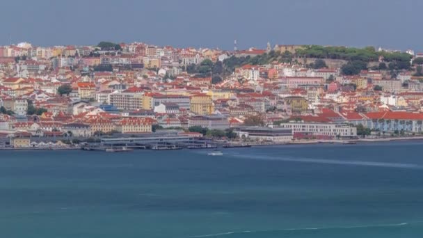 Vista Aérea Lisboa Sobre Río Tajo Desde Mirador Cristo Rei — Vídeo de stock