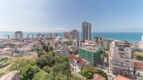 Panorama Menunjukkan Pemandangan Udara Kota Tua Pusat Kota Dan Pelabuhan — Stok Video
