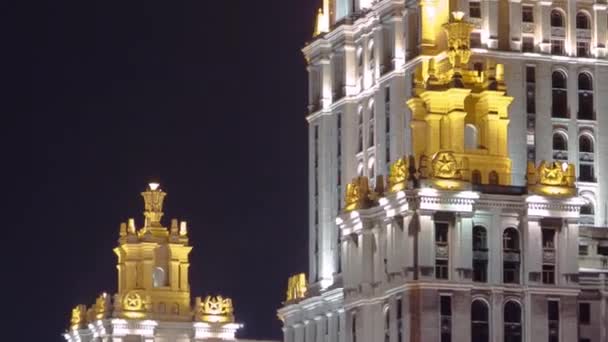 Ukrayna Oteli Kış Gecesi Hiperlapası Moskova Daki Yedi Kardeş Gökdelenler — Stok video