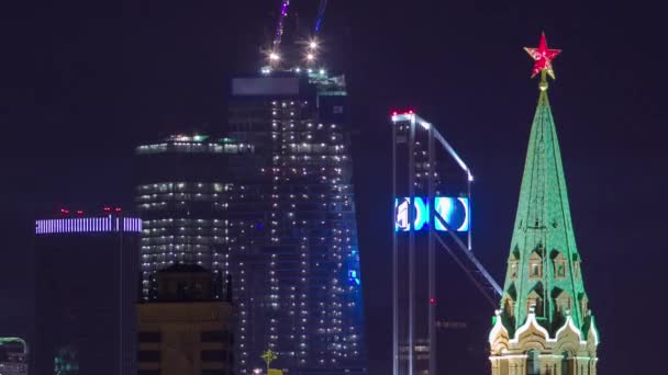 Téli Éjszaka Timelapse Majestic View Moscow Kremlin Moskva City Business — Stock videók