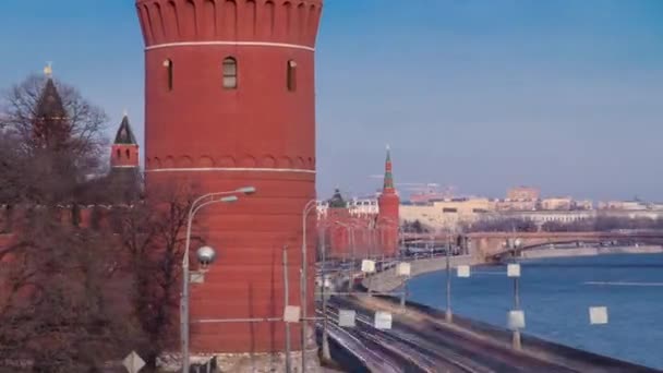 Winter Timelapse Hyperlapse Kremlin Waterfront Car Traffic Moskva River Moscow — Stock video
