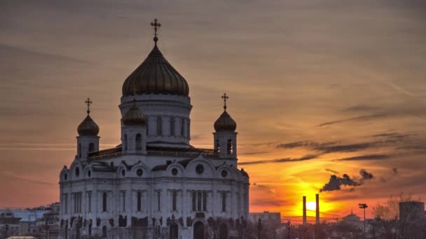 Timelapse Majestic Orthodox Cathedral Christ Savior Sunset Glow Bank Moscow — Stock Video