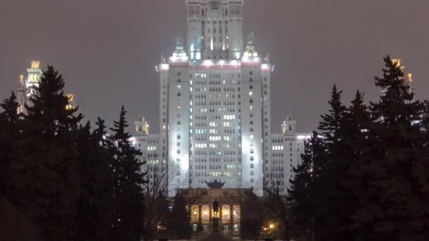 Main Building Moscow State University Sparrow Hills Winter Night Hyperlapse — Vídeo de stock
