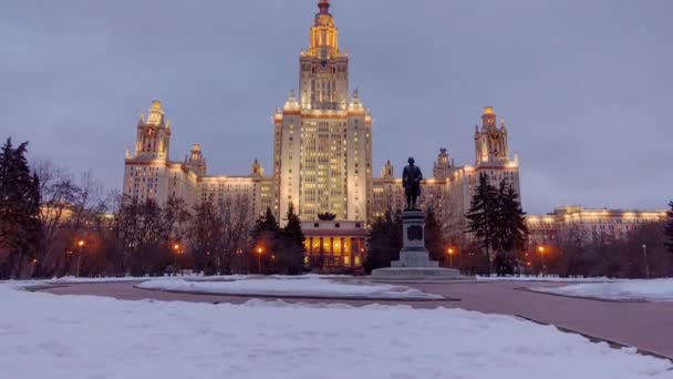 Winter Tag Nacht Übergangszeit Das Symbolträchtige Hauptgebäude Der Staatlichen Universität — Stockvideo