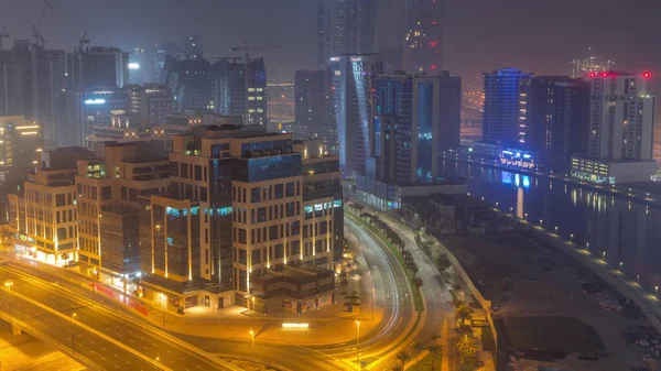 두바이 아랍에미리트에서 비즈니스 항공의 빌딩과 운하와 위에서 파노라마 — 스톡 사진