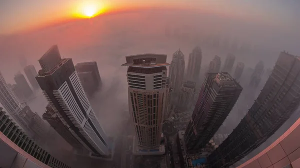 Редкий Утренний Зимний Туман Время Восхода Солнца Над Дубайской Гаванью — стоковое фото