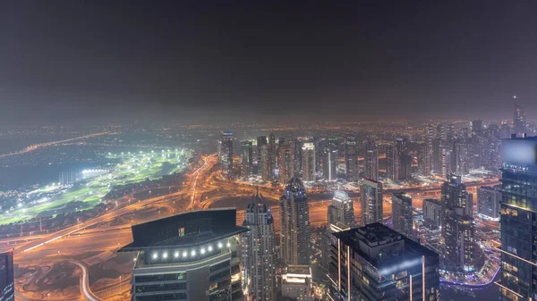 Panoráma Dubai Marina Jlt Felhőkarcolók Golfpálya Éjszaka Dubai Egyesült Arab — Stock Fotó