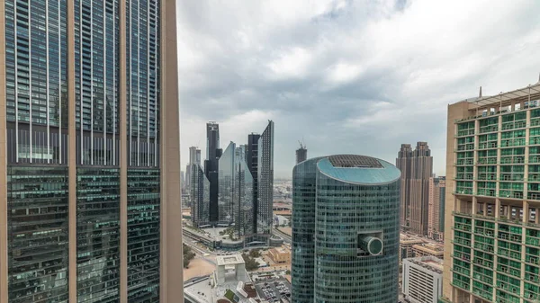 Панорама Показує Хмарочоси Міжнародного Фінансового Центру Дубая Набережною Проспекті Воріт — стокове фото