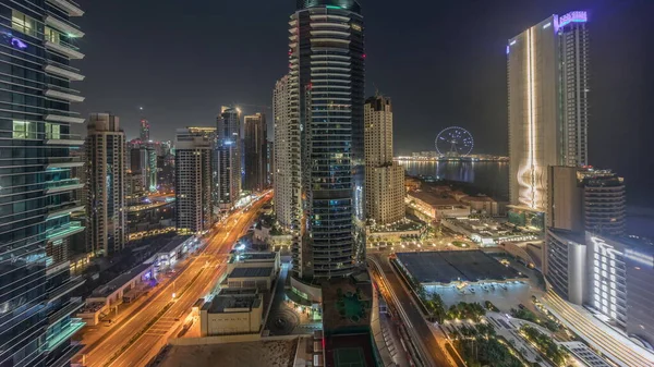 Panoramautsikt Över Dubai Marina Och Jbr Området Och Det Berömda — Stockfoto