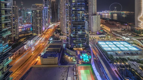 Panorama Visar Dubai Marina Och Jbr Området Och Den Berömda — Stockfoto