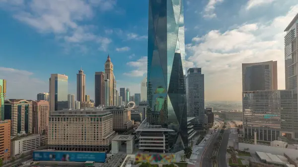 Рассвет Международном Финансовом Районе Дубая Панорамный Вид Воздуха Офисные Башни — стоковое фото