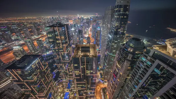Skyline Panoramablick Auf Dubai Marina Mit Kanal Umgeben Von Beleuchteten — Stockfoto
