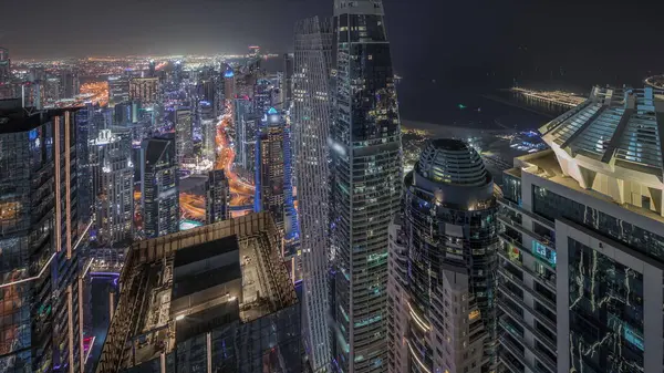 Panorama Zeigt Dubai Marina Mit Jlt Und Jbr District Verkehr — Stockfoto