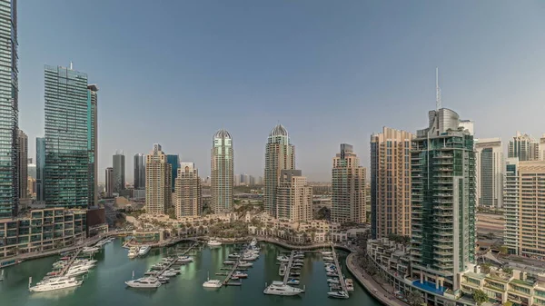 Panorama Met Dubai Jachthaven Hoogste Wolkenkrabbers Jachten Haven Antenne Zicht — Stockfoto