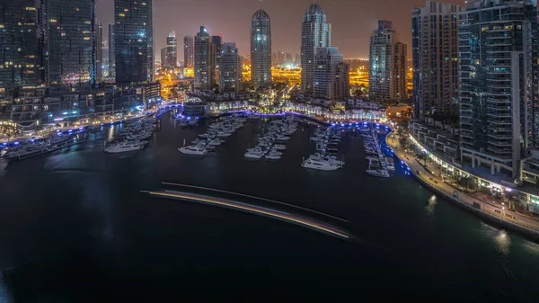Luxury Yacht Bay City Aerial All Night Dubai Marina Modern — Stock Photo, Image