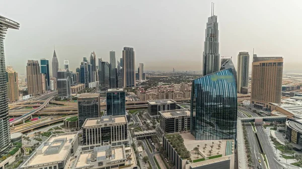 Panorama Showing Futuristic Dubai Downtown Financial District Skyline Aerial Many — Stock Photo, Image