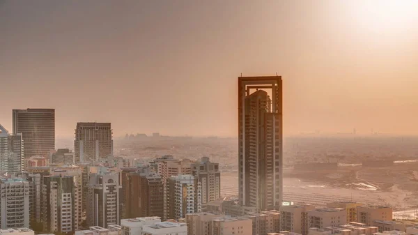 Salida Del Sol Sobre Rascacielos Distrito Barsha Heights Edificios Poca —  Fotos de Stock