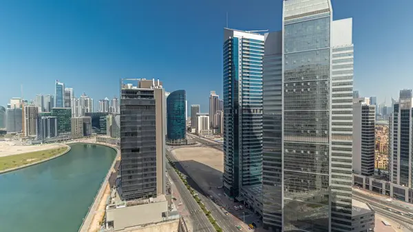Panorama Che Mostra Grattacieli Paesaggio Urbano Dubai Business Bay Con — Foto Stock