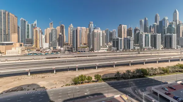 Panorama Que Muestra Los Rascacielos Dubai Marina Carretera Sheikh Zayed —  Fotos de Stock