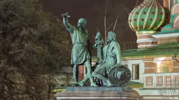 Contemplem Icónica Catedral São Basílio Majestoso Monumento Minin Pozharsky Adornando — Vídeo de Stock