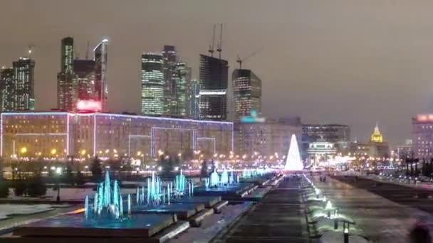 Splendido Centro Business Mosca Vista Dalla Collina Poklonnaya Durante Notte — Video Stock