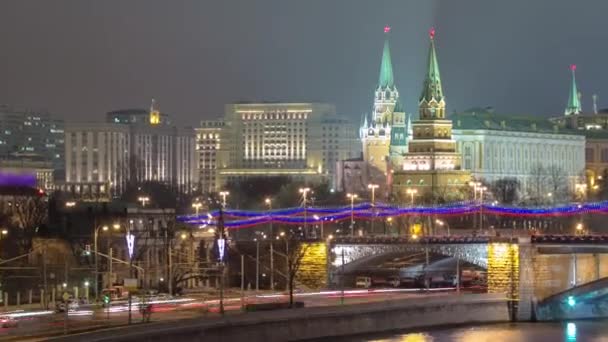Bolshoy Kamenniy Bridge Timelapse Från Patriarchal Bridge Bevittna Prakt Moscows — Stockvideo