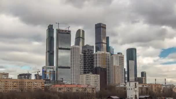 Moscú Centro Negocios Rascacielos Edificios Oficinas Apartamentos Lujo Timelapse Hiperlapso — Vídeos de Stock