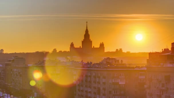 Timelapse Téli Naplemente Moszkvai Állami Egyetem Felett Rögzített Felső Kilátás — Stock videók