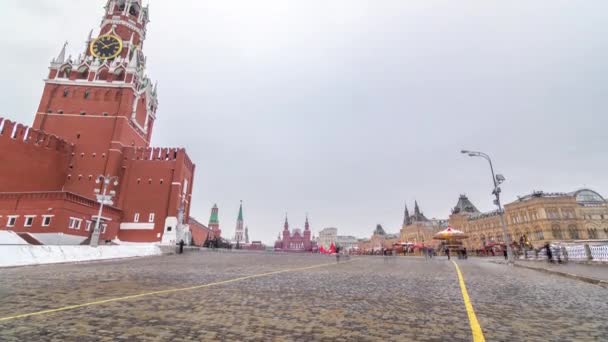 Timelapse Röda Torget Moskva Ryssland Med Spasskaja Tower Och Gum — Stockvideo