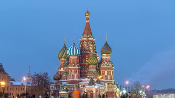Timelapse Rögzíti Átmenetet Téli Napról Éjszakára Red Square Moszkvában Oroszországban — Stock videók