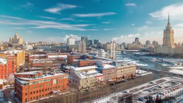 Timelapse Aerea Cattura Paesaggio Urbano Invernale Mosca Luoghi Interesse Come — Video Stock