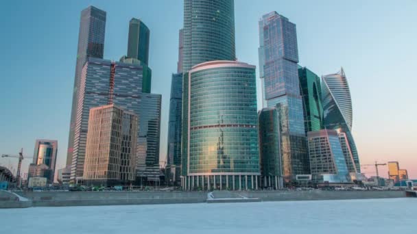 Timelapse Moskwy Miasto Przechodzi Dnia Noc Zimą Międzynarodowe Centrum Biznesu — Wideo stockowe
