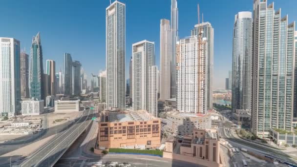 Widok Lotu Ptaka Dubai Downtown Ruchomymi Cieniami Wielu Wież Timelapse — Wideo stockowe