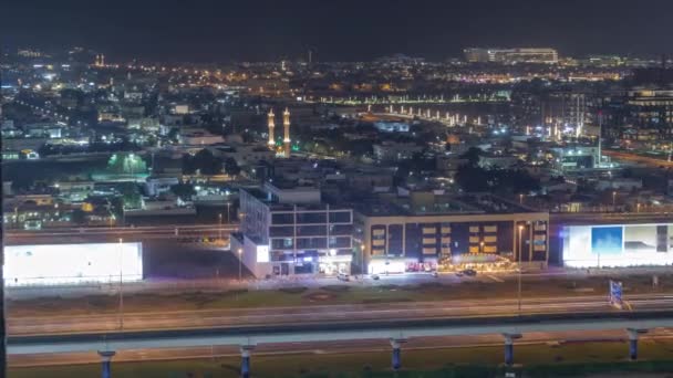 Vista Aérea Dubai City Walk Timelapse Noche Distrito Nueva Parte — Vídeos de Stock