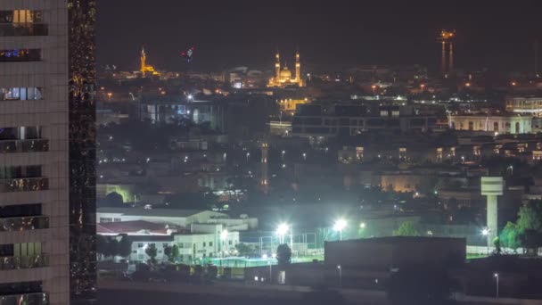 Vista Aérea Distrito Dubai City Walk Iluminado Por Timelapse Nocturno — Vídeos de Stock