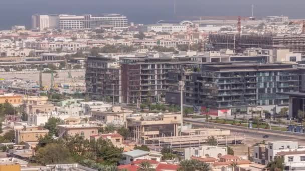 Vista Aérea Del Timelapse Del Distrito Dubai City Walk Nueva — Vídeos de Stock