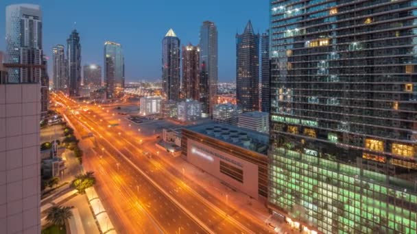 Район Деловой Бухты Очерчивает Современную Архитектуру Сверху Воздушная Панорама Дубайских — стоковое видео