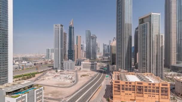 Pemandangan Udara Dubai Downtown Skyline Dengan Banyak Menara Timelapse Sibuk — Stok Video