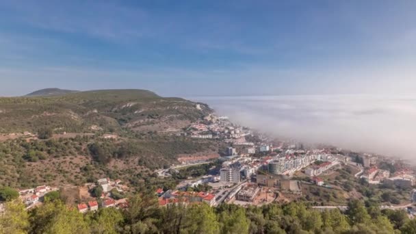 Панорама Видом Город Сесимбра Порт Покрытый Туманом Португалия Верхний Пейзаж — стоковое видео