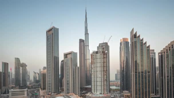 Vista Aérea Panorâmica Horizonte Dubai Downtown Com Muitas Torres Dia — Vídeo de Stock