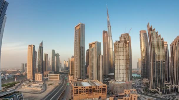 Vue Aérienne Coucher Soleil Sur Dubai Downtown Skyline Avec Des — Video
