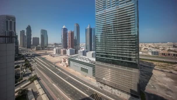 Business Bay District Skyline Med Modern Arkitektur Panorama Timelapse Från — Stockvideo