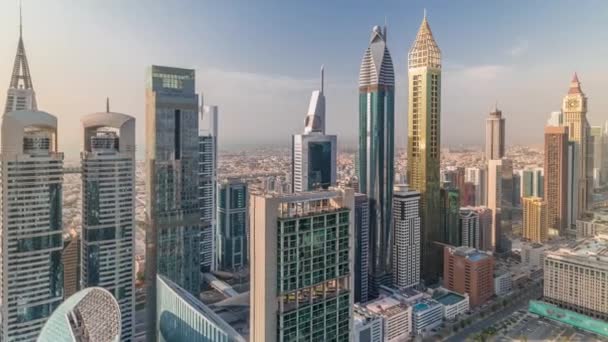 Skyline Melihat Bangunan Bertingkat Tinggi Sheikh Zayed Road Dubai Air — Stok Video