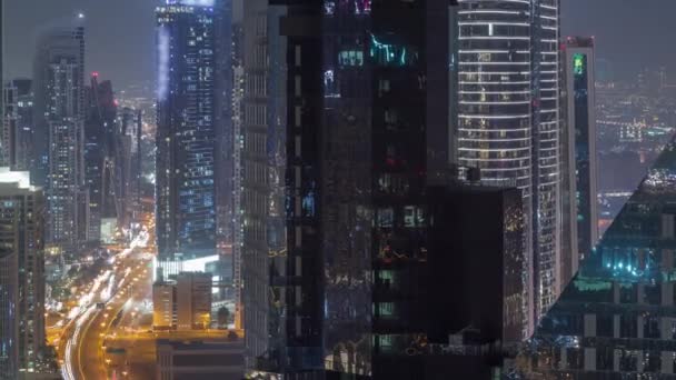 Hoge Gebouwen Sheikh Zayed Road Dubai Luchtfoto Nachtelijke Tijdspanne Verenigde — Stockvideo