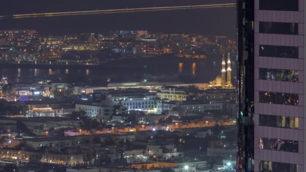 Flygfoto Över Lägenhetshus Och Villor Dubai City Nära Centrum Natten — Stockvideo