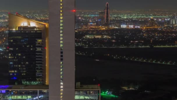 Bur Dubai Deira Quartiers Timelapse Nuit Aérienne Vue Quartier Financier — Video